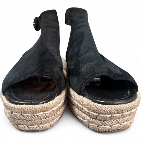 Prada Black Suede Open Toe Espadrille Ankle Strap Platform Sandals, size 39.5 - Picture 6 of 7